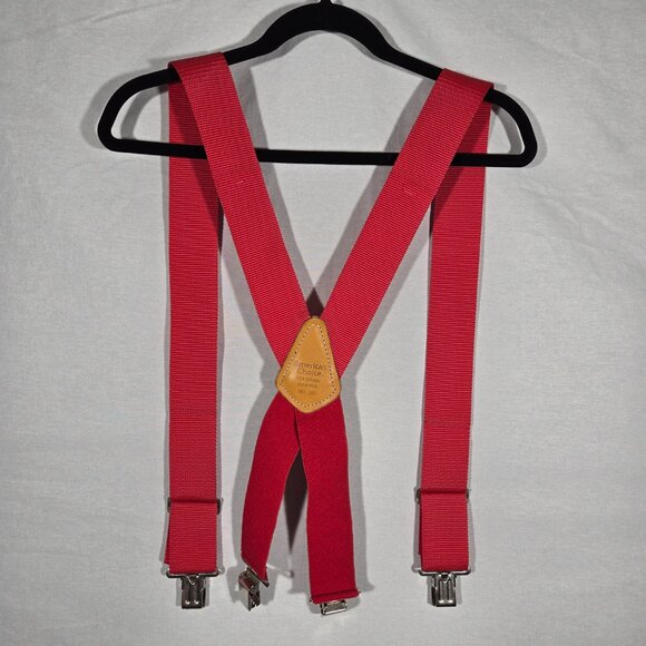 USA Vintage 70's Red CANVAS Straps TOP-GRAIN Leather CLIPS 46" X 2" Suspenders. - Picture 4 of 17